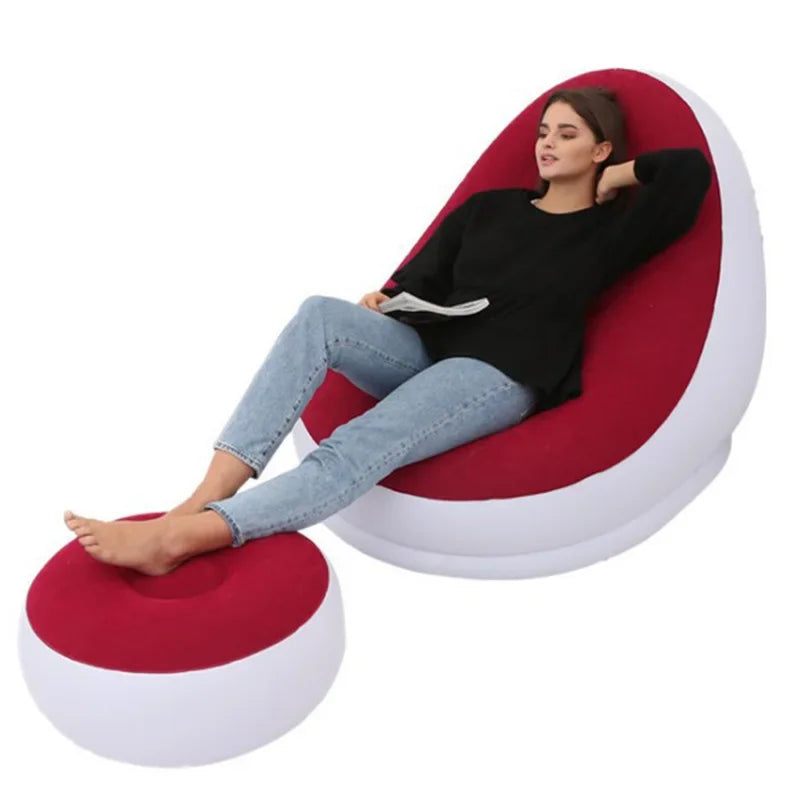 OTAUTAU Inflatable Lazy Sofa Chair PVC Flocking Foldable Sofa with Slip-on Lunch Lounge Chair Set