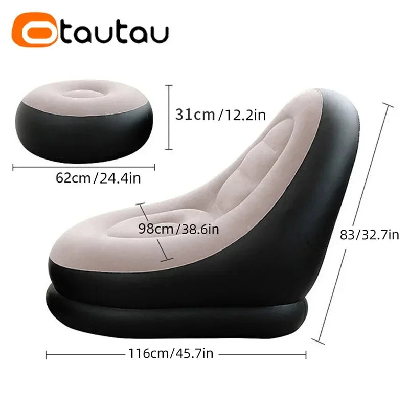 OTAUTAU Inflatable Lazy Sofa Chair PVC Flocking Foldable Sofa with Slip-on Lunch Lounge Chair Set